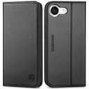 SHIELDON Case for iPhone 17e&16e 6.1", Genuine Leather Wallet RFID Blocking Credit Card Holder Folio Magnetic Kickstand Shockproof Full Protection Cover Compatible with iPhone 16e - Pebbled Khaki