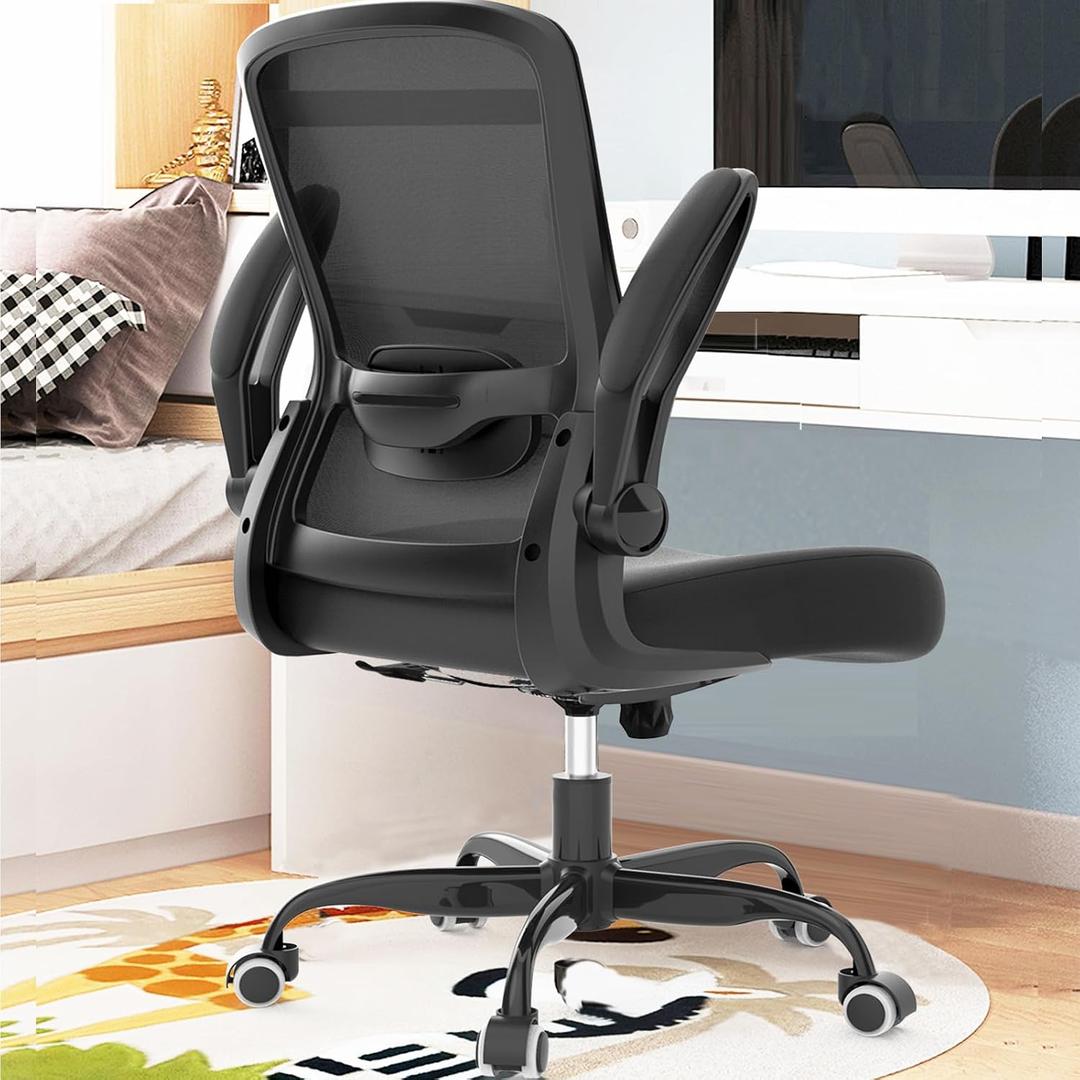 Mimoglad Ergonomic Office Chair - Desk Chair with Flip-up Armrests & 135 Recline, Adjustable Lumbar Support - Space-Saving Task Chair for Business/Team Office & Home (Black, 350lbs), 25D x 25W x 30H in