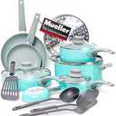 Mueller 16-Piece Non-Stick Stone Cookware Set with Steamer and Glass Lids, Turquoise