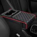 Hovom Car Center Console Cover, 13.39"7.87"2.76" Leather Armrest Cover for Cars, Memory Foam Armrest Pillow with Pocket, Cup Holder & Phone Slot, Universal Vehicle Arm Rest Cushion Pad (Black/Red)