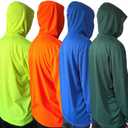 Men UPF 50+ Sun Protection Breathable T Shirt Long Sleeve Workout T-Shirts with Hood (Medium, 4pcs Mix (Yellow/Orange/Blue/Green))