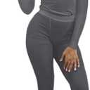 AYWA Women's 2 Piece Outfits Ribbed Long Sleeve Fitted T-shirt High Waist Leggins Shorts Casual Matching set (S)