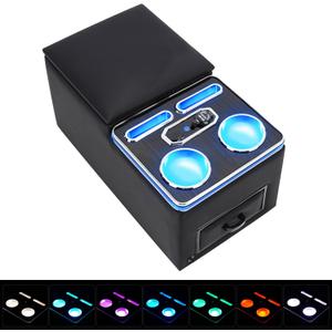 Universal Bench Seat Center Console, Center Console Organizer with Fast Phone Charging & Upgraded 7-Color Adjustable LED Lighting (Black)