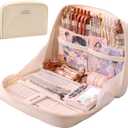 Fcteap Pencil Case Pouch Box Cute Kawaii Large Capacity Aesthetic Zipper Pen Holder Organizer Bag for Office Workspace Supplies Desk Accessories Travel (Off-White)