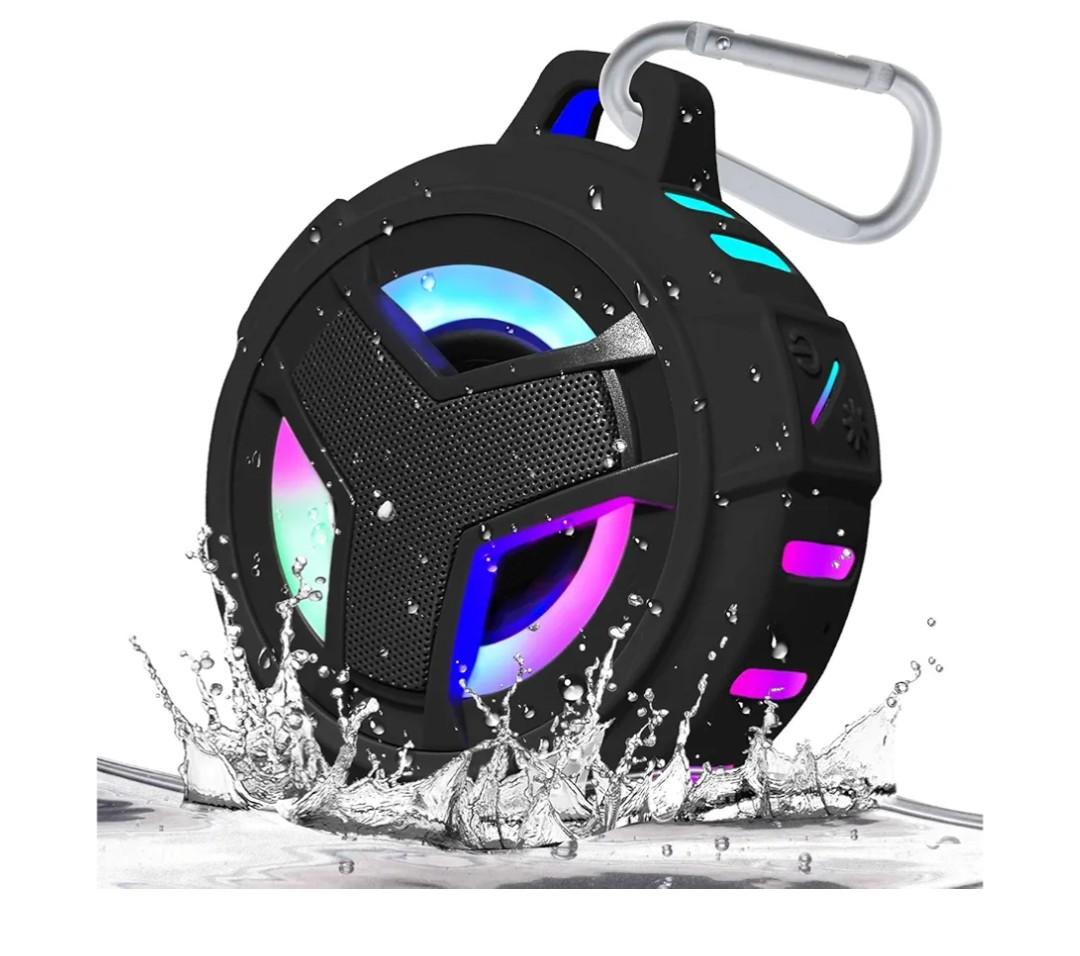 EBODA Bluetooth Shower Speaker, Portable Bluetooth Speakers, IP67 Waterproof Wireless Speaker with LED Light, Floating, 2000mAh, True Wireless Stereo for Kayak, Beach, Gifts for unisex -Black