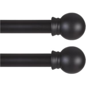 2 Pack Black Curtain Rods for Windows 66 to 120 Inch, 5/8" Diameter Matte Black Small Curtain Rods for Bedroom, Living Room, Kitchen, Outdoor, Farmhouse, Cafe
