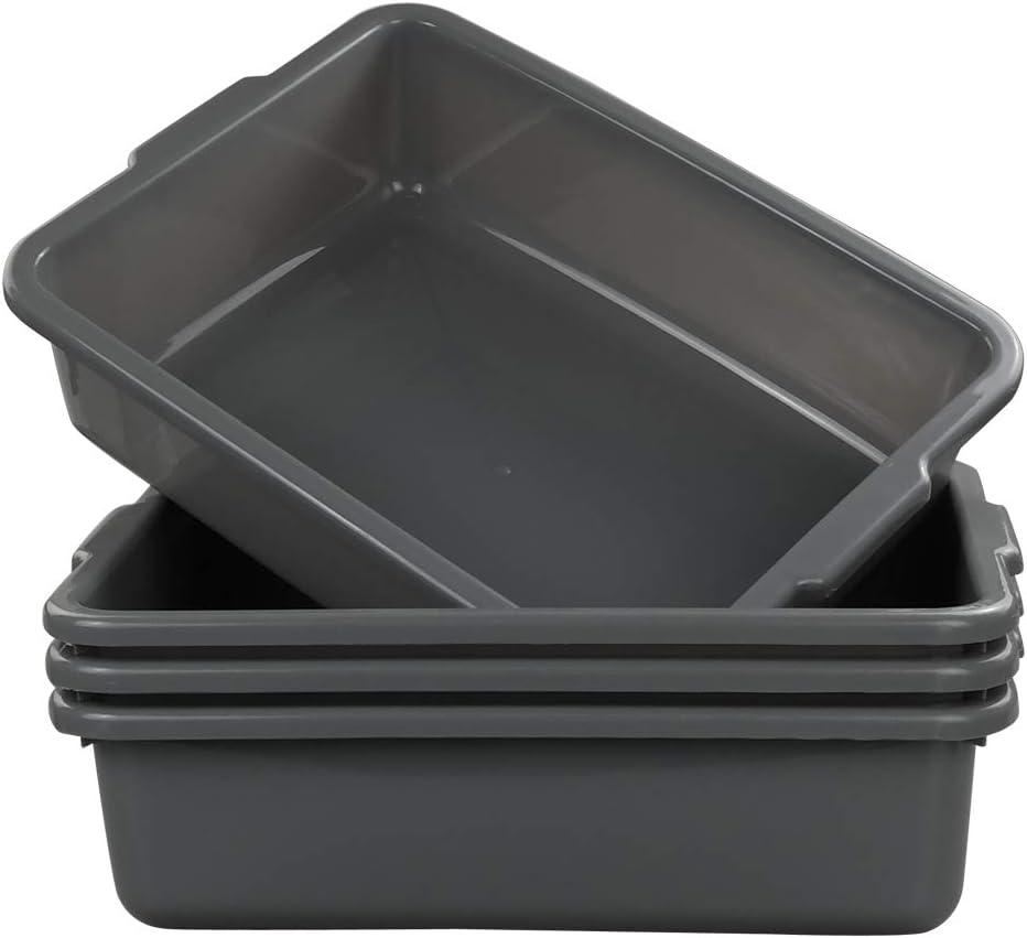 4-Pack Bus Tubs, Commercial Tote Box, Plastic Bus Box (13 L Capacity), Grey