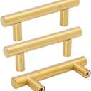 goldenwarm 5pcs Brushed Brass Cabinet Cupboard Drawer Door Handle Pull Knob for Furniture Kitchen Hardware 2-1/2in Hole Center 4in Overall Length
