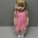 Reborn Baby Dolls Girl 22 inch Lifelike Realistic Toddler Reborn Doll Silicone Vinyl Full Body Waterproof with Blond Long Hair Pink Dress for Birthday Gifts