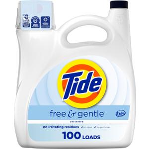 Tide Free & Gentle Liquid Laundry Detergent, 100 Loads, 132 fl oz, Tide Laundry Detergent, Clean Laundry Detergent (Packaging May Vary)