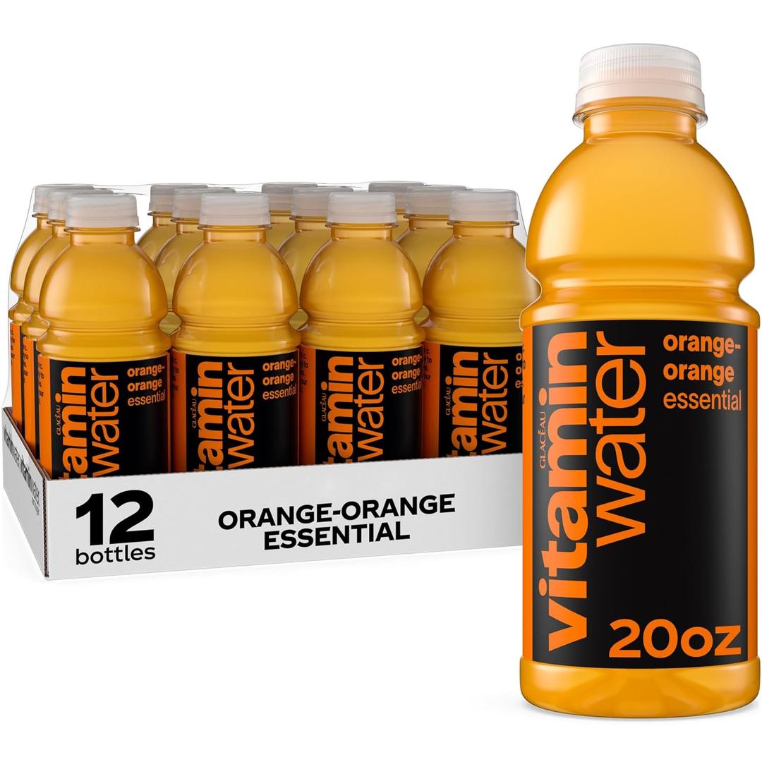 vitaminwater Essential Orange-Orange, Flavored Water Beverage, 20 fl oz Bottles, 12 Pack, Best By 01/12/2026
