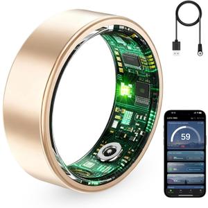 Smart Ring for Women & Men, Fitness Tracker Ring with Heart Rate Monitor, HRV, Sleep Tracking, No Subscription Fee, 10ATM Waterproof Activity Ring for iPhone & Android (Rose Gold, 8#)