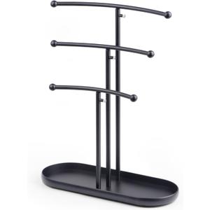 SZQINJI Jewelry Stand Organizer, Metal Jewelry Tree Holder 3-Tier Jewelry Storage Tower for Necklace Display, Earring Hanging Black, Christmas Gift