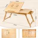 Bamboo Laptop Desk for Bed, Foldable Laptop Bed Desk Adjustable Height, Laptop Bed Stand Table with Tilting Top and Drawer