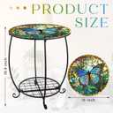 Cinnvoice Outdoor Side Table Round Small Mosaic Patio Accent Indoor End Plant Coffee Tea Table for Yard Patio Porch Garden Living Room, Bedroom(Butterfly Style,16 Inch)