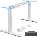 Huuger Dual Motor Electric Standing Desk Frame, Sit Stand up Desk Leg for 47.2 to 86.6 Desktop, Computer Desk Leg with Cable Tray, 3 Memory Height Presets, 2 Hooks, White Frame Only, 33.09" L X 5.51" W X 28.4" - 46.5" H