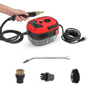 2500W Handheld Steam Cleaner High Temperature Pressurized Steam Cleaning Machine Portable Car Steamer with Brush Heads (Red)
