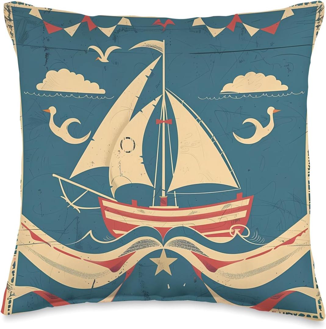 Nautical Retro Vintage Design Throw Pillow (16x16)