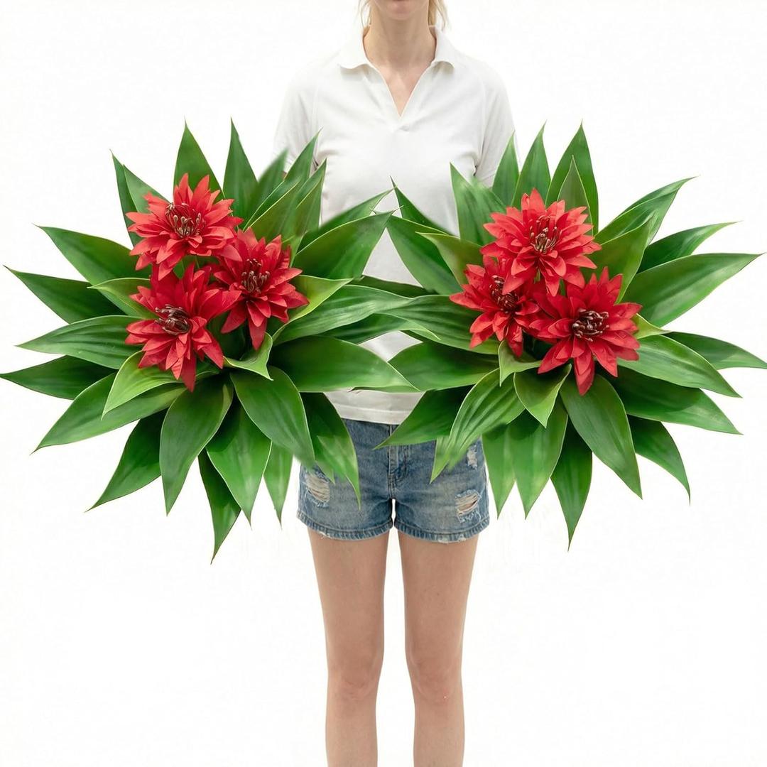 Artificial Agave Topiary Trees with Flowers with Spikes for Outdoor 28" Set of 2, UV Resistant Faux Greenery Shrubs, Realistic Fake Bushes Plant for Garden Yard Front Porch Patio Indoor Decor