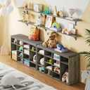 Shoe Storage Bench with Cushion, 16-Cubby Shoe Rack with Seat