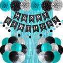 ANSOMO Black Teal Blue and Silver Happy Birthday Party Decorations Turquoise Aqua Balloons Dcor Supplies Men Women Boys Girls 1st 2nd 3rd 16th 20th 25th 30th 35th 40th 45th 50th 60th 70th