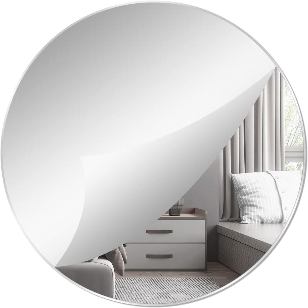 16'' Round Wall Mirror Sheet Self Adhesive, Non Glass, High Clear Acrylic Circle Mirror Decorative for Wall, Bathroom, Bedroom, Door, Deocr