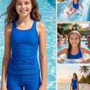 GDTOGRT Girls Tankini Swimsuit 2-Piece Bathing Suits Tankini Top with Swim Shorts for Teens 9-16 (Blue)