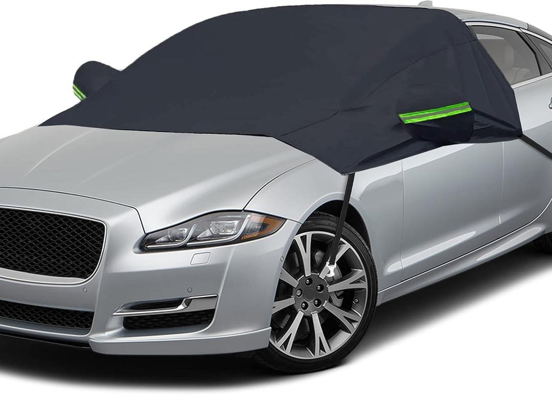 EcoNour Car Windshield Cover for Ice and Snow, Windshield Snow Cover with Side Mirrors Cover for Snow, Ice, UV Fits Most Cars, Trucks, Vans, SUVs, Black (Medium-Front)