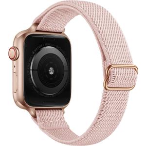 SICCIDEN Slim Stretchy Bands Compatible with Apple Watch Band 46mm/49mm/45mm/44mm/42mm, Women Elastics Nylon Thin Strap for iWatch Ultra SE 3/2/1 Series 11 10 9 8 7 6 5 4 3 2 1 (Pink Sand/Rose Gold)