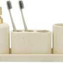 ZCCZ -Beige Bathroom Accessories Set 4 Pcs - Toothbrush Holder, Soap Dispenser, Vanity Tray, Bathroom Tumbler - Countertop Vanity Organizer - Bathroom Accessory Set- Toothbrush Holder Set, Stone Sets