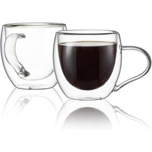 CNGLASS 5oz Espresso Mugs (Set of 2),Double Wall Insulated Glass Coffee Mugs with Handle,Espresso Shot Glasses,Clear Expresso Coffee Cups