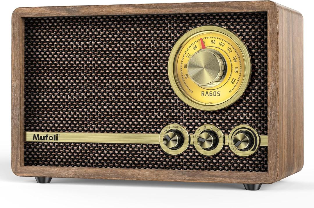 FM Radio, Vintage Bluetooth Speaker with White Noise Function, Wood Retro Radio for Kitchen, Home, Bedroom, Living Room, Office, Cafe, with Rotary Tuning Dial (Espresso/RA60S-B)