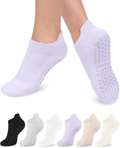 6 Pairs Grip Pilates Socks for Women, Non-slip Yoga Athletic Socks for Barre Ballet Barefoot Workout Hospital 6-11