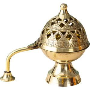 Brass Dhoop Dani with Handle for Puja | Traditional Brass Incense Burner with Dome Lid | Decorative Dhoop Holder for Temple, Home & Spiritual Use (5 x 5)