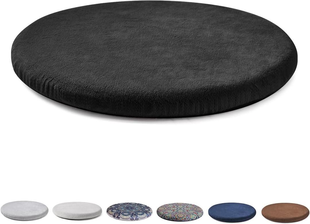 Round Memory Foam Chair Cushion Circle Bar Stool Pad Detachable Chair Seat Cushion with Removable Cover and Rubber Back Anti Slip Kitchen Dining Chair Pad 11 Inches Black