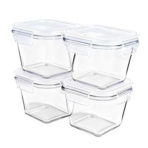 H.JSS WDJS 32oz Square Glass Food Storage Containers with Lids, 4 Cup Glass Soup Containers, Heat-Resistant BPA free Square Meal Prep Bowls for Microwave, Freezer and Dishwasher safe (4Packs)