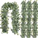 N&T NIETING 4 Pack Artificial Eucalyptus Leaf Garland, Faux Greenery Garland Decor 6 FT Summer Garlands, Fake Hanging Vines Garlands for Wedding Decoration Table Mantle