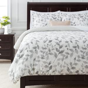 Chanasya Premium Layered Leaf Duvet Cover Set - Duvet Cover (68 x 90) & 1 Pillow Sham (20 x 26) - 2-Piece Set, Twin Size, Gray Creme