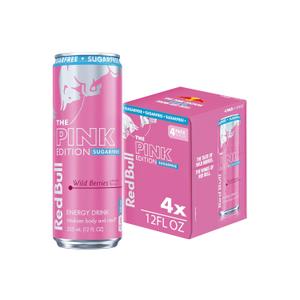 Red Bull Pink Edition Sugar Free Energy Drink, Wild Berries, 12 fl. oz., Pack of 4 cans, with 80mg Caffeine, Taurine & B Vitamins