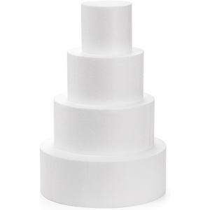 Hedume Set of 4 Round Foam Cake Dummies, 4 Tiers of 4" 6" 8" 10" White Dummy Cake Rounds, Cake Dummy Tier Set for Decorating, Crafts, Baking Displays, Wedding Cake Design, Birthday Cakes, Parties