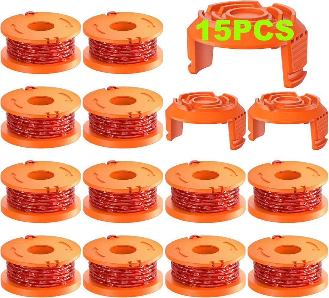 15 Pack Trimmer Spool Line for Worx,(WA0010)Replacement Trimmer Spool Line for Worx,Trimmer Line Refills 0.065 inch for Worx,Suitable for Worx String Trimmers(12 Pack Grass Trimmer Line,3 Trimmer Cap)