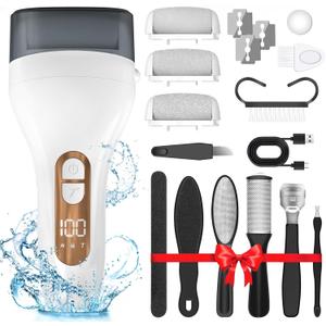 Electric Callus Remover for Feet,Professional Pedicure Kit Rechargeable Foot File Hard Skin Remover for Cracked Heels &Dead Skin,with 3 Roller Heads 2 Speed(White N9)