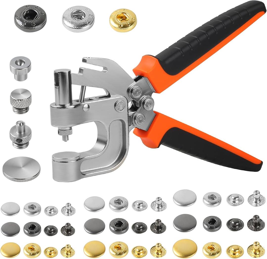 BISUOSHI Leather Snap Fasteners Kit, Snap Button Kit, Leather Snap Buttons Press Pliers with 90 Sets Leather Snaps Buttons, 3Colors 12.5/15/17mm Snaps for Leather, Clothes, Jackets, DIY Projects