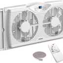 Shinic Twin Window Fan with Reversible Airflow, Thermostat Controlled, 3 Speeds & 3 Functions(Exhaust, Intake & Circulate), 23.8" - 37" Expandable Width for Home Kitchen Use