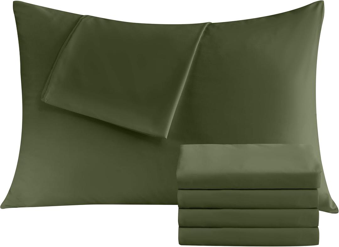 Pillowcases King 4 Pack, 20x36 Pillow Cases with Envelope Closure, Soft Plain Brushed Microfiber Covers Breathable Wrinkle-Resistant, Olive Green