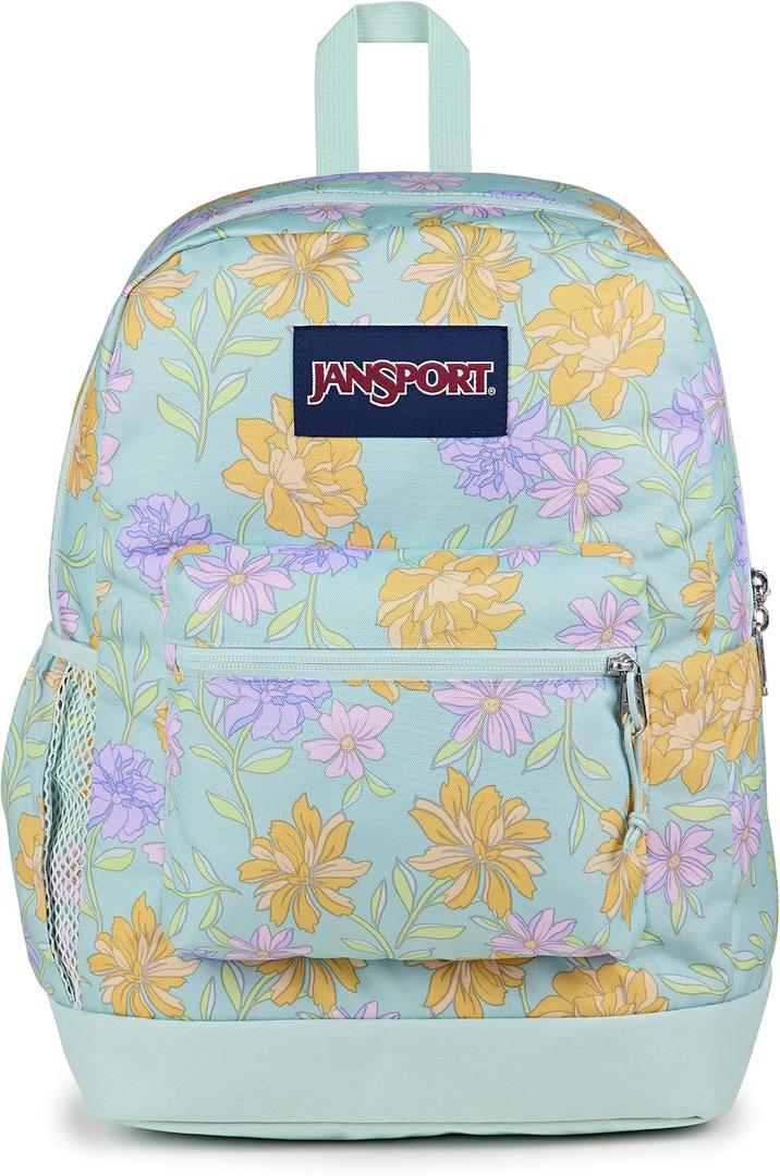 JanSport 26L Cross Town Plus Backpack, Faded Floral Fresh Mint | 15 inch Padded Laptop Sleeve, Water Bottle Pocket, Commuter Rucksack for Travel