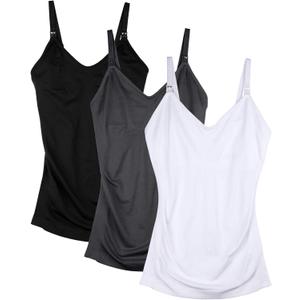 Womens Maternity Nursing Tank Cami for Breastfeeding with Adjustable Straps (Medium, 3pack/Black/Dgrey/White)