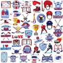 Tigeen 48 Pcs Hockey Iron on Patches Sports Ball Embroidery Applique Hockey Party Sewing Patches for Clothing, Jackets, Jeans, Bags, Dress, Hats DIY Applique Emblem Accessory