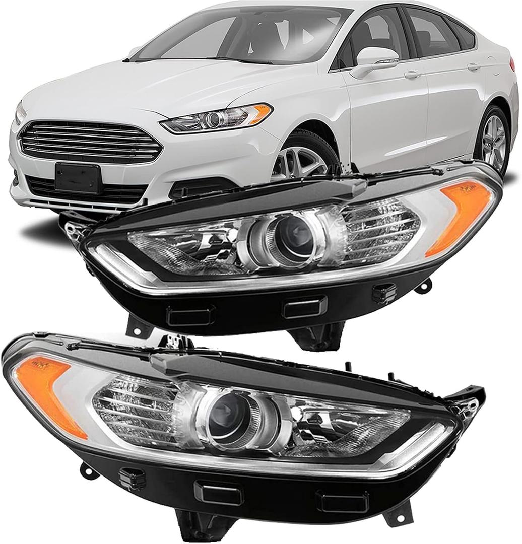 labwork Headlights Assembly Replacement for Fusion 2013 2014 2015 2016 4Door Sedan Halogen Models Front Lights HeadLamps Projector Chrome Headlights Driver and Passenger Side