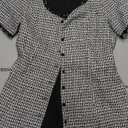 YEXPINE Women's Square Neck Tweed Mini Dress Short Sleeve Button Front Cocktail Party Dress M